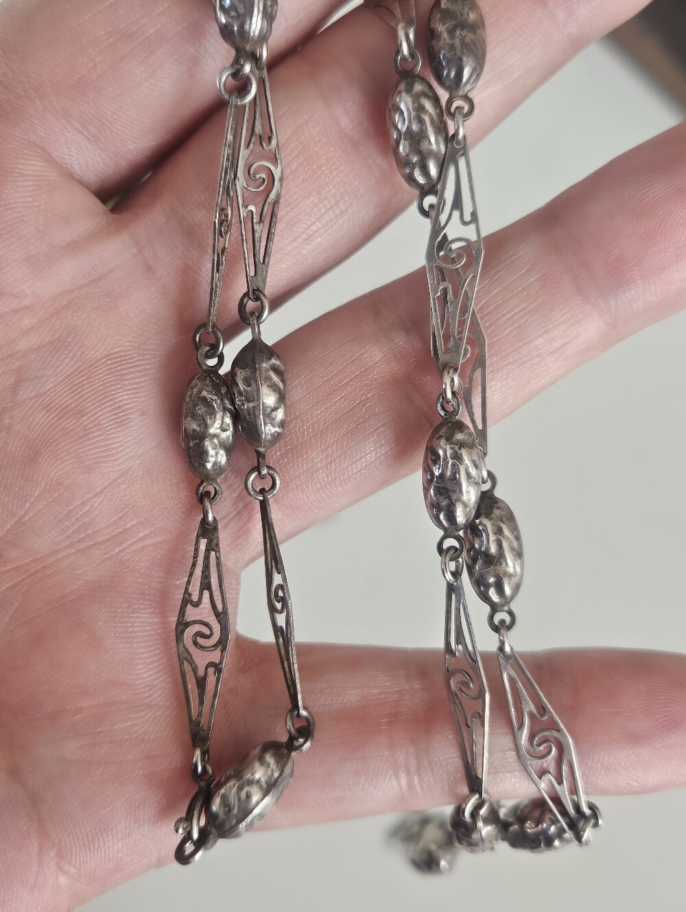 Antique Victorian Sterling Repousse Pencil Pendant Unique 24" Chain Necklace - Picture 8 of 12